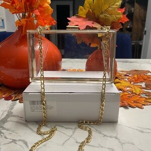 Elegant Transparent Box Clutch with Gold Chain
